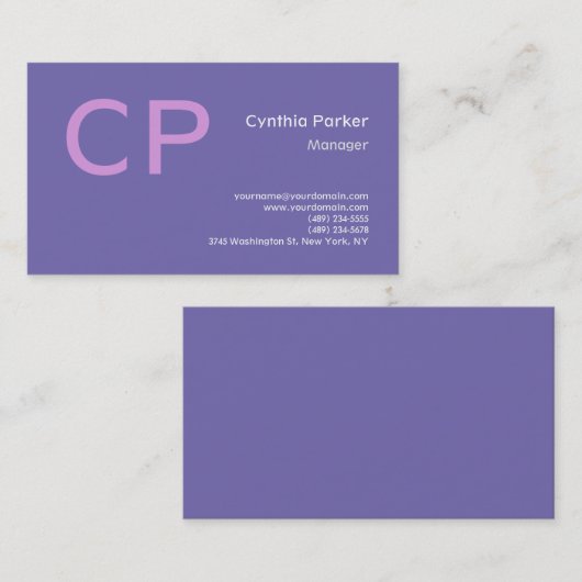 Minimalistisch modern monogram Periwinkle Lavender Visitekaartje (Voorkant / Achterkant)