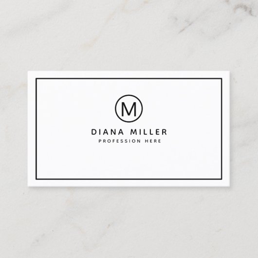 Minimalistisch Modern Monogram Professioneel Wit Visitekaartje (Voorkant)