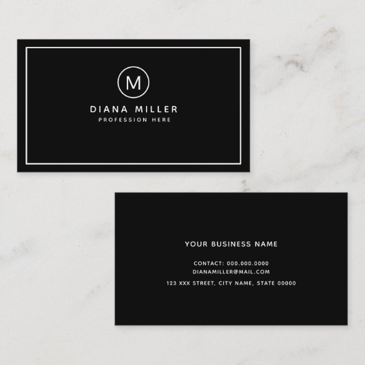 Minimalistisch Modern Monogram Professioneel Zwart Visitekaartje (Voorkant / Achterkant)