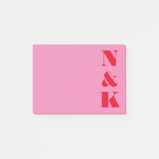 Minimalistisch Modern Monogram Rood en Roze Douane Post-it® Notes (Voorkant)
