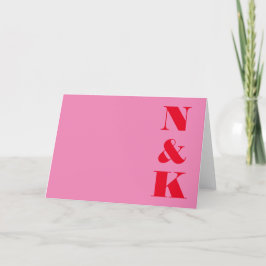 Minimalistisch Modern Monogram Roze en Rode Bruilo Bedankkaart