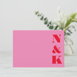 Minimalistisch Modern Monogram Roze en Rode Bruilo Notitiekaartje