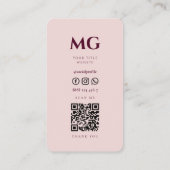 Minimalistisch modern monogram roze esthetisch visitekaartje (Achterkant)