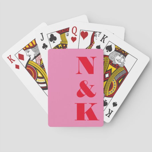 Minimalistisch Modern Monogram Roze Rood Aangepast Pokerkaarten (Achterkant)