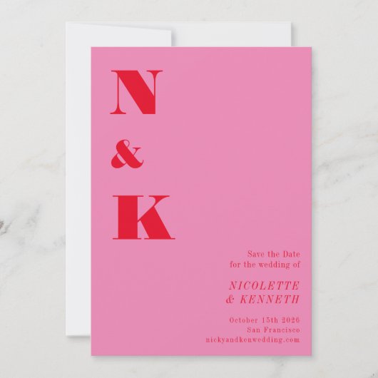 Minimalistisch Modern Monogram Roze Rood Bold Brui Save The Date (Voorkant)