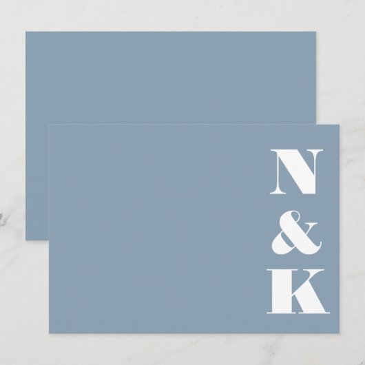 Minimalistisch Modern Monogram Stoffig Blauw Bruil Notitiekaartje (Voorkant / Achterkant)