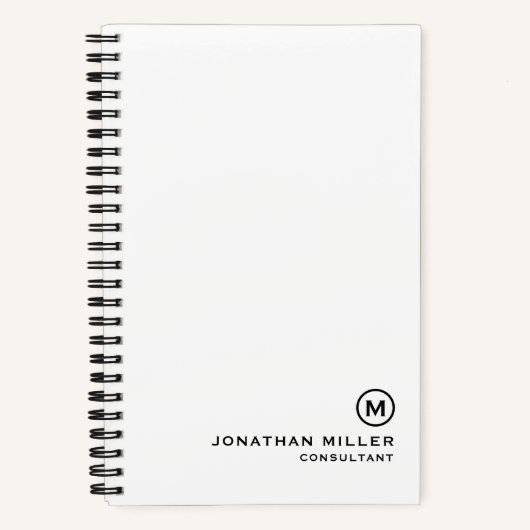 Minimalistisch modern monogram wit spiraal notitieboek (Voorkant)