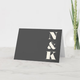 Minimalistisch modern monogram zwart en wit huweli bedankkaart