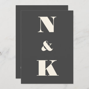 Minimalistisch modern monogram zwart en wit huweli kaart