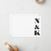 Minimalistisch modern monogram zwart en wit huweli notitiekaartje (Voorkant / Achterkant in situ)