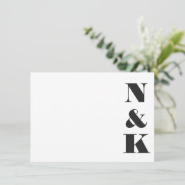 Minimalistisch modern monogram zwart en wit huweli notitiekaartje