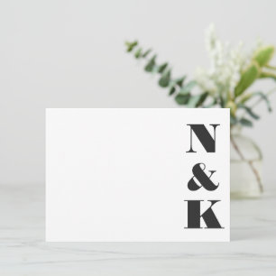 Minimalistisch modern monogram zwart en wit huweli notitiekaartje