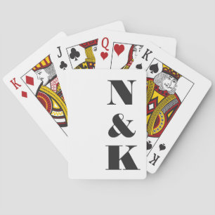 Minimalistisch modern monogram zwart en wit huweli pokerkaarten
