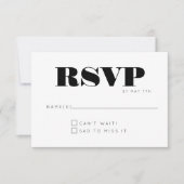Minimalistisch modern monogram zwart en wit huweli RSVP kaartje (Voorkant)