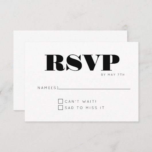 Minimalistisch modern monogram zwart en wit huweli RSVP kaartje (Voorkant / Achterkant)