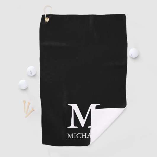 Minimalistisch Modern Monogram Zwart-wit Golfhanddoek (Insitu)