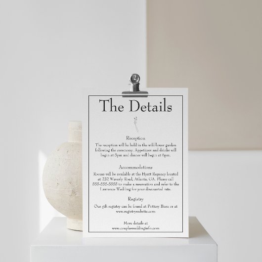 Minimalistisch modern monogram zwart-wit huwelijk informatiekaartje