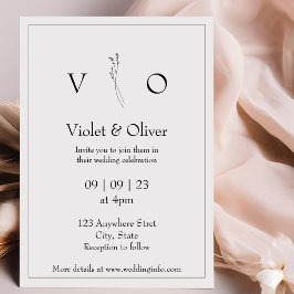 Minimalistisch modern monogram zwart-wit huwelijk kaart