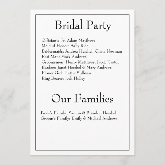 Minimalistisch modern monogram zwart-wit huwelijk programmakaart (Achterkant)