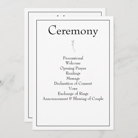 Minimalistisch modern monogram zwart-wit huwelijk programmakaart (Voorkant / Achterkant)