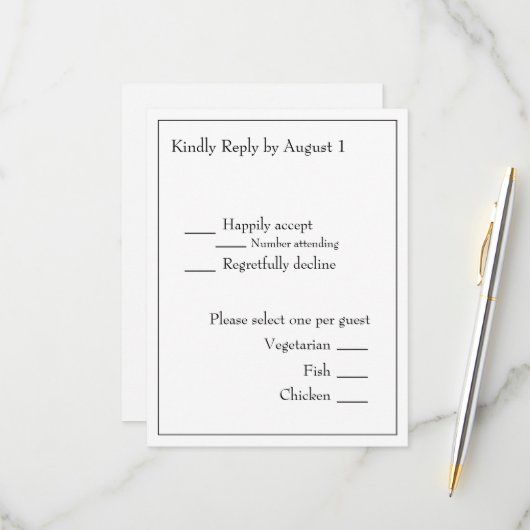 Minimalistisch modern monogram zwart-wit huwelijk RSVP kaartje (Voorkant / Achterkant in situ)