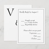 Minimalistisch modern monogram zwart-wit huwelijk RSVP kaartje (Voorkant / Achterkant)