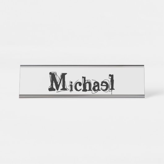 Minimalistisch modern monogram, zwarte grijs bureau naambordje (Voorkant)