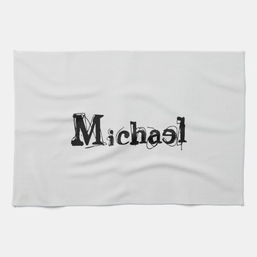 Minimalistisch modern monogram, zwarte grijs theedoek (Horizontaal)