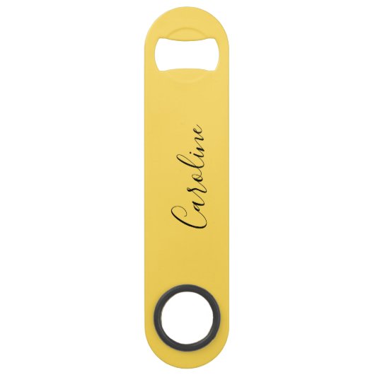 Minimalistisch modern mosterdgeel speed flessenopener (Voorkant)