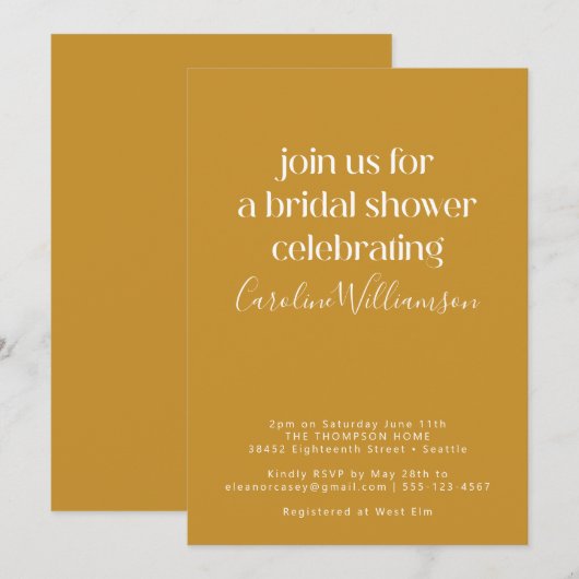 Minimalistisch modern mosterdgeel Vrijgezellenfees Kaart (Voorkant / Achterkant)