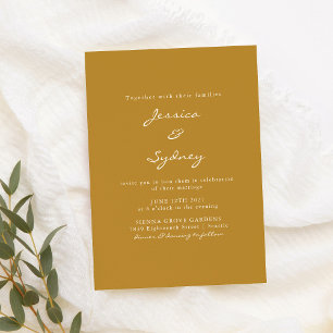 Minimalistisch modern Mustard Yellow Script Wedden Kaart