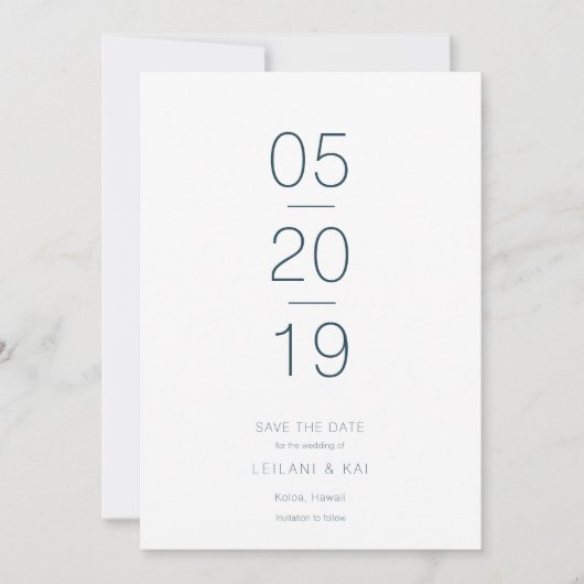 Minimalistisch Modern Navy Blue Save the Date Kaar Kaart (Voorkant)