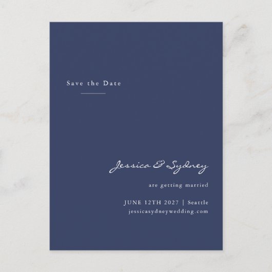 Minimalistisch modern Navy Blue Script slaat de da Briefkaart (Voorkant)