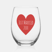 Minimalistisch modern net getrouwd jaar rood hart wijnglas zonder voet (Voorkant)