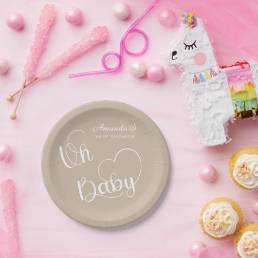 Minimalistisch modern neutraal beige baby shower papieren bordje (Feest)