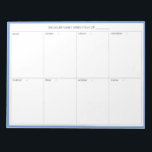 Minimalistisch modern Notitieblok voor wekelijkse<br><div class="desc">Minimalistisch modern weekblad | Plan uw week met deze minimalistische moderne weekplanner. Het is voorzien van een blauw lijst dat de hele weekdagen in beeld wordt gebracht. Deze minimale wekelijkse ontwerpplanner zal perfect zijn als cadeau voor je zelf of iemand anders. Pas de lettertypen, de grootte en de spatiëring aan...</div>