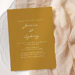 Minimalistisch modern Ochre Yellow Script Weddensc Kaart<br><div class="desc">Minimale moderne Ochre Yellow Mustard Script Weddenschap</div>