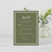 Minimalistisch modern Olive Green Wedding RSVP Men (Staand voorkant)