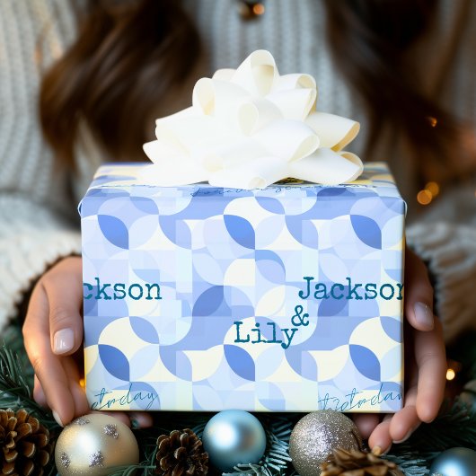 Minimalistisch modern ontwerp in blauw geometrisch cadeaupapier