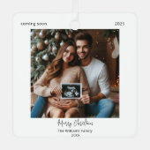 Minimalistisch Modern Paar's Baby Nieuws Foto Metalen Ornament (Voorkant)