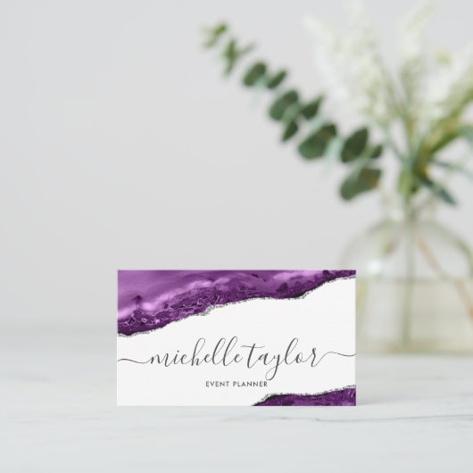 Minimalistisch modern paars handtekeningscript visitekaartje (Staand voorkant)