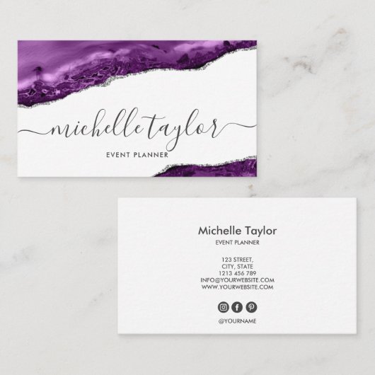 Minimalistisch modern paars handtekeningscript visitekaartje (Voorkant / Achterkant)