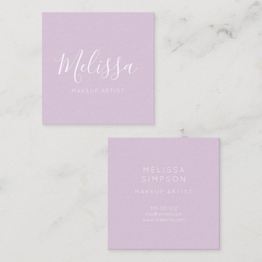 Minimalistisch modern Paars kalligrafiepastel Vierkante Visitekaartje (Voorkant / Achterkant)