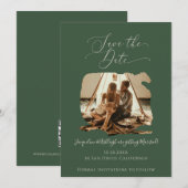 Minimalistisch modern penseellijnscript groen save the date (Voorkant / Achterkant)