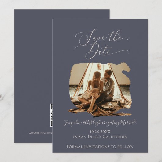 Minimalistisch modern penseelstreken Lijst foto-sc Save The Date (Voorkant / Achterkant)