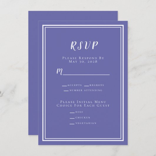 Minimalistisch modern Periwinkle Blue Wedding RSVP (Voorkant / Achterkant)
