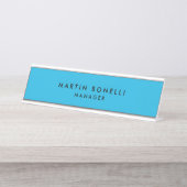 Minimalistisch modern platenblauw bureau naambordje (Voorkant)