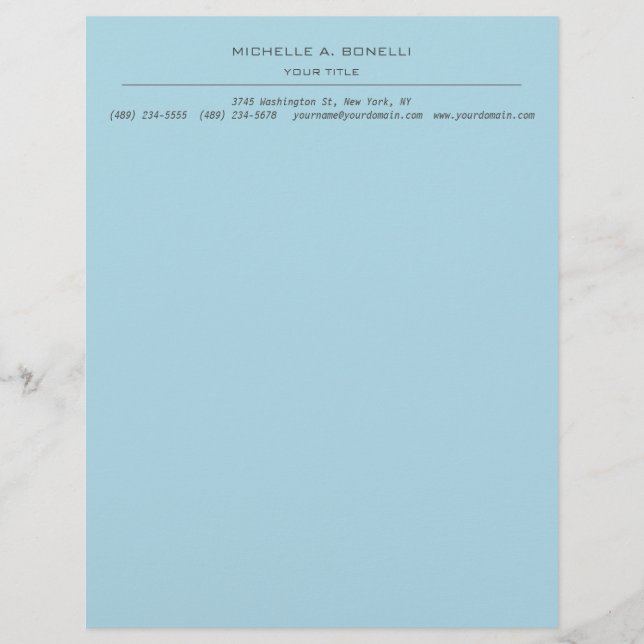 Minimalistisch Modern Professional Plain Sky Blue Briefhoofd (Voorkant)