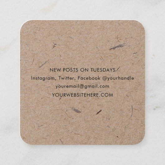 Minimalistisch modern reustisch kraftpapier vierkante visitekaartje (Achterkant)