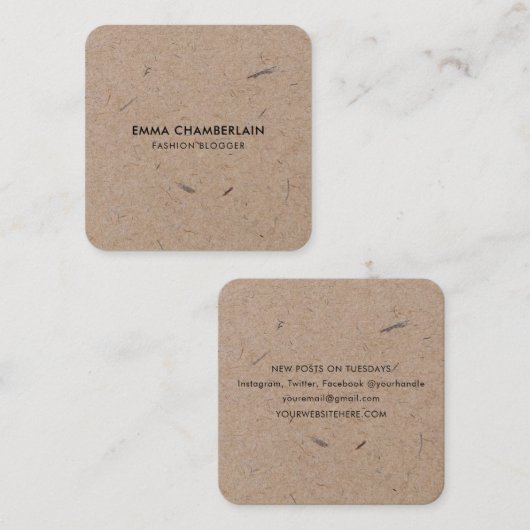 Minimalistisch modern reustisch kraftpapier vierkante visitekaartje (Voorkant / Achterkant)